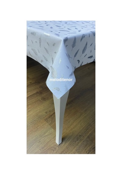 Parlak Yanardönerli Simli Salça Lekesi Tutmayan Kırık Beyaz Lüks Linen Pvc Muşamba Masa Örtüsü Gümüş