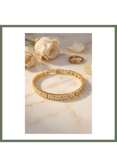Bezos Gold Renk Pirinç Elegance Zirkon Taşlı Kadın Bileklik Bezos1