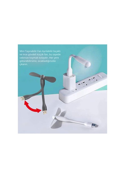 Esnek Taşınabilir Mini Usb Vantilatör Fan Serinletici Laptop Powerbank Uyumlu Sessiz Güçlü Pervane Beyaz