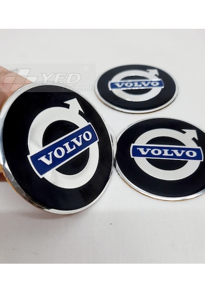 Jant Göbeği Arma Volvo 60Mm Alüminyum 4Lü Set Mavi Siyah