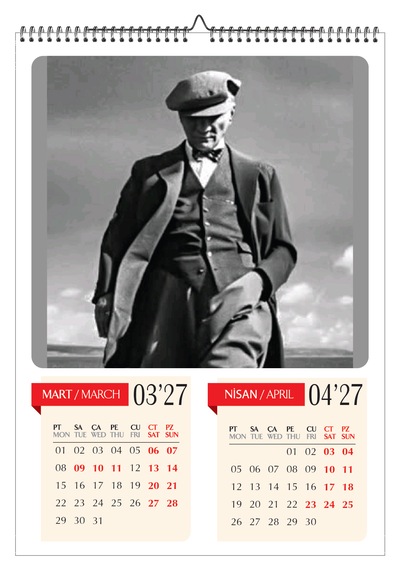2027 Mustafa Kemal Atatürk Duvar Takvimi-a3 Ebat-6 Sayfa Fotoğraf Kağıdına Baskılı-atatürk İmzalı Pvc Kapaklı Diğer