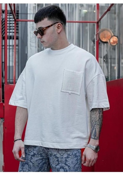 Beyaz Cep Detaylı Oversize Tshirt Beyaz