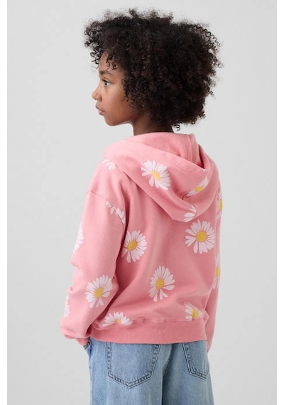Gap Kız Çocuk Relaxed Logo Fransız Havlu Kumaş Fermuarlı Pembe Sweatshirt-13567 Pembe