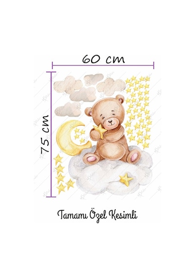 Ayda Oturan Ayıcık Yıldızlar Ve Ay Çocuk Bebek Odası Duvar Sticker Seti