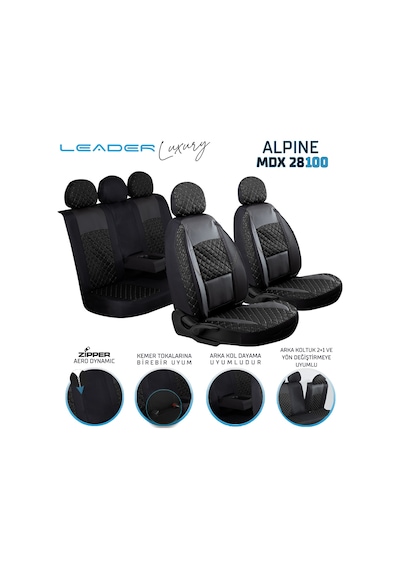 Ford Focus 2 Uyumlu Yarı Deri Oto Koltuk Kılıfı Ön Arka Takım Alpine Siyah
