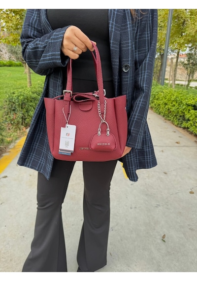 Just Polo Lüks Tasarım 3 Bölmeli Yumuşak Deri Lüks Ve Şık Dokunuş El & Omuz Çantası Shoulder Bag Bordo