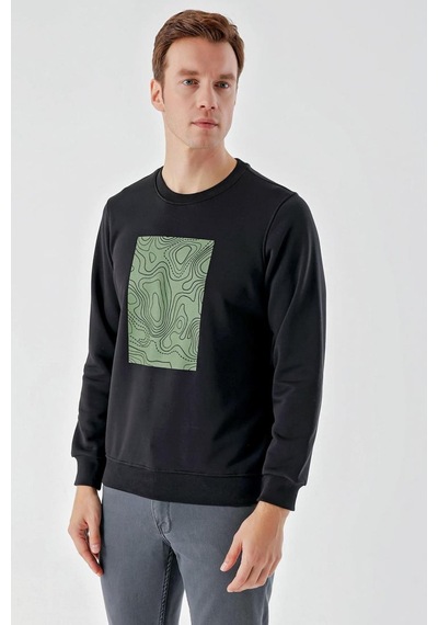 Slimfit Bisiklet Yaka Önü Baskılı 2 İplik Erkek Sweatshirt 001