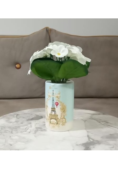 Vazo Dahil, Vazoda Çiçek, Beyaz Yapay Çiçek, Dekoratif Romantik Yeşil Model 7x7x16cm 20beyazcipso