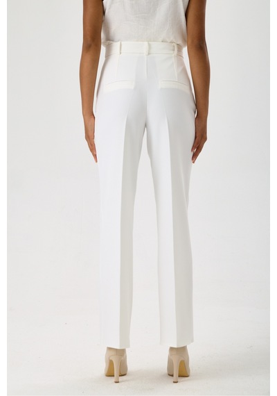 Velnara Moda Kırık Beyaz Boru Paça Cepli Yüksel Bel Dokuma Kumaş Kadın Pantolon Beyaz - 918013923 Beyaz