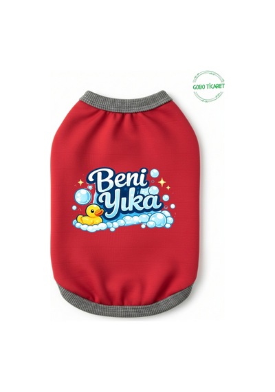 Kırmızı Beni Yıka Baskılı Kedi Ve Köpek Kıyafeti Evcil Hayvan Tişörtü Elbisesi Xsmall/xs/beden 0