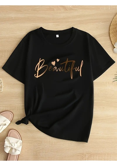 Flood Of Style Kadın Siyah Beautiful Kalp Baskılı Oversize