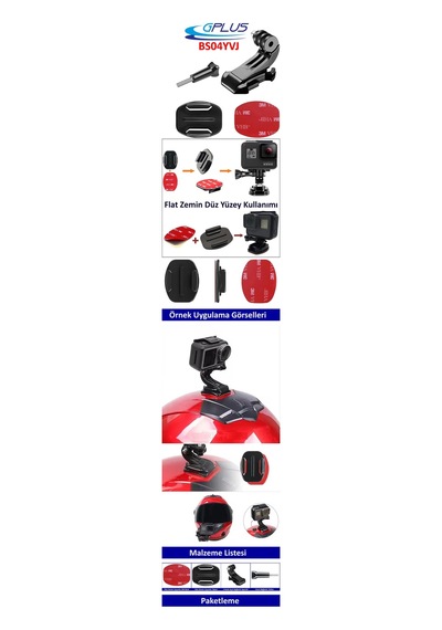 Gplus Bs04yvj 4 Parça Flat Zemin Düz Yüzey J-hook Hızlı Tak Aksiyon Kamera 3m Yapışkan Motor Kask Bağlantı Set Siyah