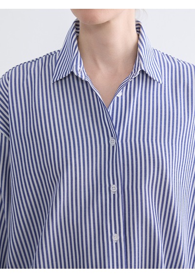 Lc Waikiki Lc Waıkıkı Mavi Çizgili Oversize Poplin Kadın Gömlek Tunik