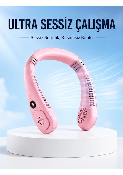 Pembe Şarjlı Boyun Fanı 5 Kademeli Hız Ayarlı Taşınabilir Boyun Tipi Fan