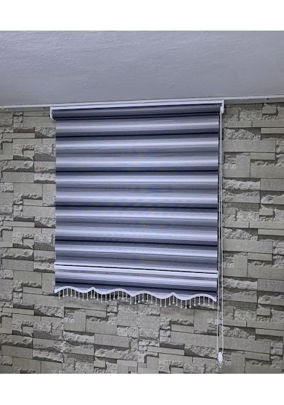 Siyah Gri Beyaz Geniş Plise Zebra Stor Perde Tüm Ölçülerde