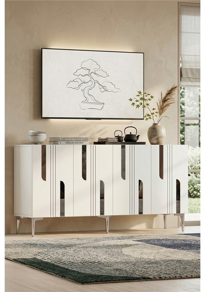 Ka1831bs Nota Konsol Ve Tv Sehpası Beyaz-sılver 180cm Beyaz - Gümüş