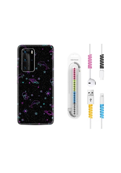 Huawei P40 Pro Kılıf Kablo Koruyuculu Galaxy Yunus Göz 1860