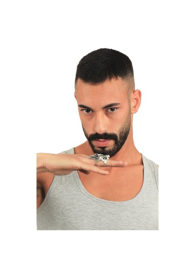Erkek Antik Gümüş Kaplama Oynar Başlı Ayarlanabilir Kurt Yüzük Gümüş