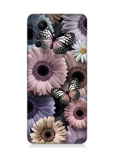 Xiaomi Redmi Note 12s Uyumlu Pastel Renkli Çiçekler Ve Kelebekler Desenli Silikon Kılıf