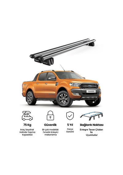 Pençe Ford Ranger Ara Atkı 2012 Ve Sonrası Uyumlu Gri Ara Atkı Port Bagaj Tavan Barı