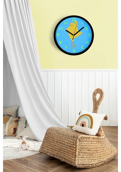 Sevimli Ayı Çocuk Odası Duvar Saati - 30cm - Önü Camlı Siyah Kasa - Sessiz Mekanizma-jh1074 Siyah