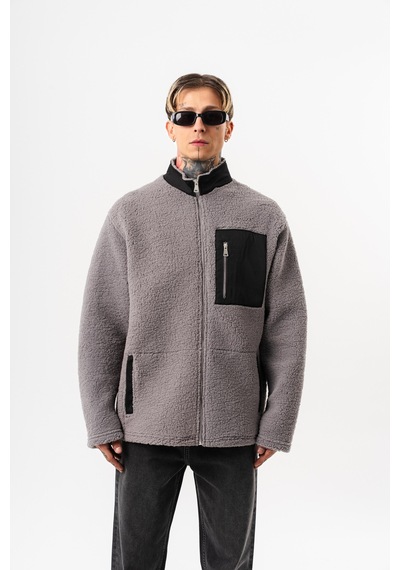 Respire Erkek Zip Oversize Teddy Ceket Gri