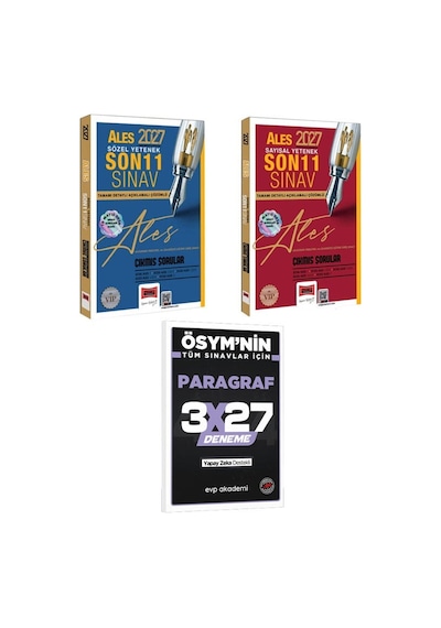 2027 Yargı 2027 Ales Sözel+sayısal Yetenek Son 11 Sınav Tamamı Çözümlü Çıkmış Sorular+evp Akademi 3x27 Paragraf Deneme