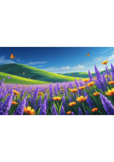 Kelebekler Yabani Çiçekler İçinde Bahar Havası 03 Çerçevesiz 50x30 Cm Pvc Tablo