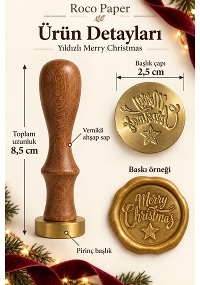 Yılbaşı Temalı Ahşap Pirinç Mum Mührü - 2.5 Cm Çap, Yıldız Desenl Çok Renkli