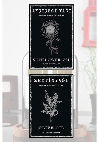 Zeytinyağı Ve Ayçiçek Yağı Etiketi 2 Adet Yağdanlık Etiketi 7x10 Cm Seçenekli Siyah
