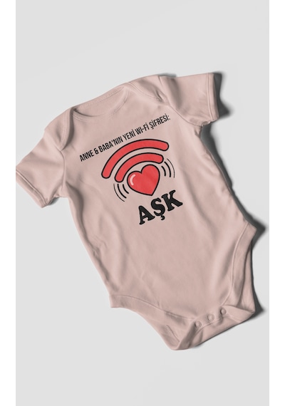 Anne Babanın Yeni Wifi Şifresi Aşk Baskılı Bebek Zıbını Çıtçıtlı Body 8 Renk %100 Pamuk Kısa Kol Pastel Pembe