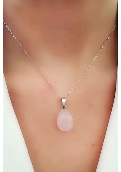 Pembe Kuvars Aşk Taşı Gümüş Kolye (479427396)