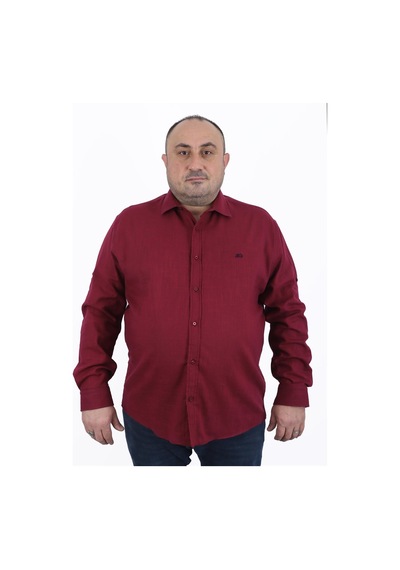 Moc Grande Büyük Beden Erkek Gömlek Uzun Kol Classıc Mürdüm 22308-6 Mürdüm