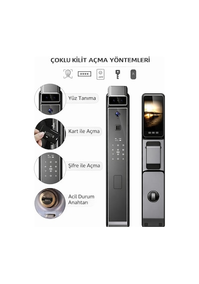 Elixa F7 Pro Akıllı Kapı Kilidi Yüz Tanıma, Parmak İzi, Şifre, Kart Ve Tuya Uygulama Destekli