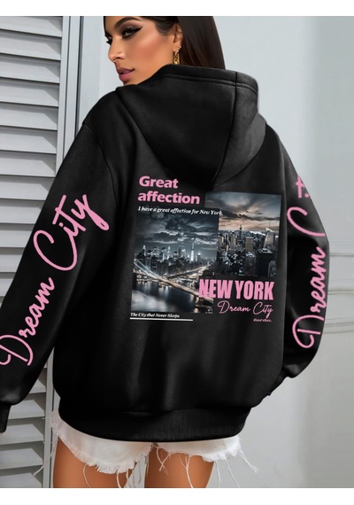Startmore Startmorenew York Dream City Büyük Sevgi Baskılar Kadın Kapüşonlular Hip Hop Gevşek Streetweet Tüm Maç Siyah