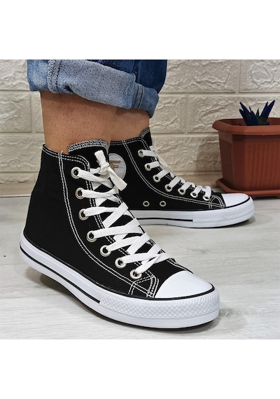 Fiyra 555 Siyah-beyaz Uzun Unisex Sneaker Keten Spor Ayakkabı 001