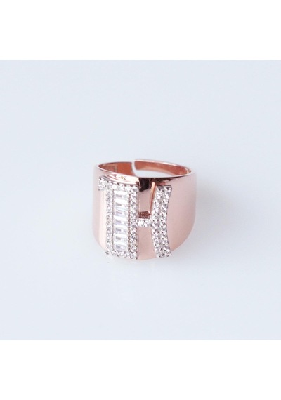 H Harfi Baget Taşlı Rose Gold Kaplama Gümüş Yüzük