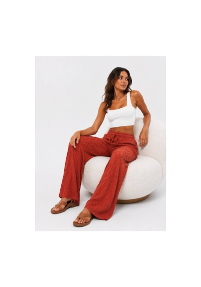 Hira Life Fashion Kadın Kumaşı Kabartma Detaylı Bol Paça Ve Önü Bağcıklı Salaş Burgu Şık Pantolon Kiremit Kiremit Hira Life Fashion Kadın Kumaşı Kabartma Detaylı Bol Paça Ve Önü Bağcıklı Salaş Burgu Şık Pantolon Kiremit Kiremit