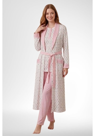 Mecit Pijama Mecit 6360 Pembe Kadın Sabahlık Pijama Gecelik Set