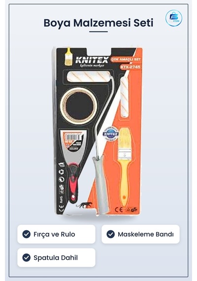 Boyacı Seti Fırça Rulo Maskeleme Bandı Spatula Boyama İşleri İçin