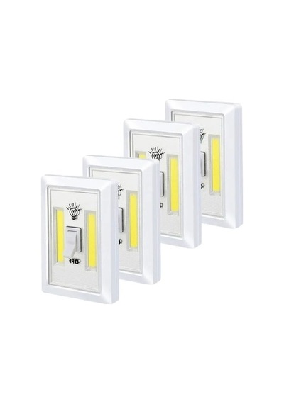 4 Adet Pille Çalışan Mıknatıslı Duvar Anahtarı Cob Led Lamba, Kablosuz Aydınlatma .