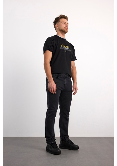 71991f-73599 Erkek Straıght Fıt Mıd Rıse Denim Pantolon 71991f-73599 Blue Black