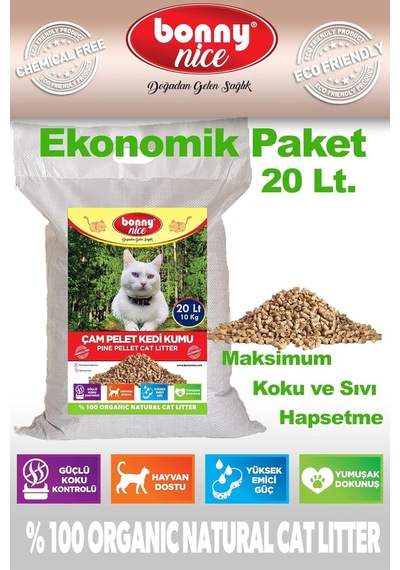 Bonny Nice Doğal Çam Peleti Kedi Kumu 10 Kg 20 Lt 1 Adet