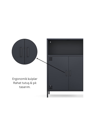 Pera Metal Dolap 2 Kapılı, Açık Raflı 80,50 X 40 X 109,50 Cm - 9 Renk Seçeneği Bulunmaktadır Ral 7016 Antrasit