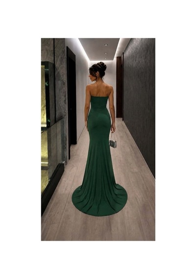 DefyModa Kadın Günlük Tek Omuz Taş Detaylı Abiye Elbise Zümrüt