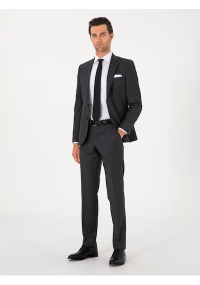 Cacharel Füme Slim Fit %100 Yün Klasik Takım Elbise Gri