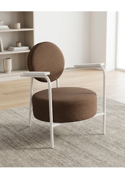 Venüs Tekli Koltuk Soft Kumaş Ofis Bekleme Koltuğu Berjer Metal Beyaz Renk İskeletli - Kahverengi