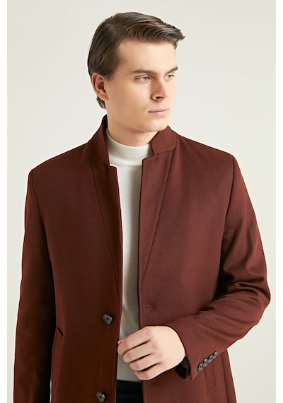 D's Damat Slim Fit Kiremit Tek Yırtmaçlı Viskonlu Palto 3ef088438751m Kiremit