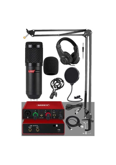 Midex Stüdyo Ekipmanları Style Paket-2 Bm800 Mikrofon Ses Kartı Stüdyo Kayıt Seti