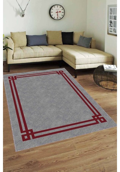 Bordo Çerçeveli Kaymaz Taban Makinede Yıkanabilir Halı Rv058n11